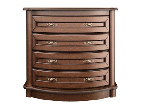 Drewniana komoda z rzeźbionymi detalami, wieloma szufladami i klasycznym wykończeniem do eleganckiego wnętrza