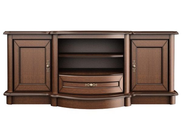 Klasyczna komoda z rzeźbionymi detalami, dekoracyjnymi uchwytami i szufladami do eleganckiego wnętrza