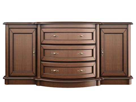 Klasyczna komoda z rzeźbionymi detalami, dekoracyjnymi uchwytami i szufladami do eleganckiego wnętrza