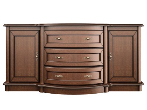 Klasyczna komoda z rzeźbionymi detalami, dekoracyjnymi uchwytami i szufladami do eleganckiego wnętrza