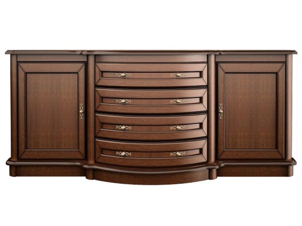 Klasyczna komoda z wieloma szufladami, rzeźbionymi detalami i dekoracyjnymi uchwytami do eleganckiego wnętrza