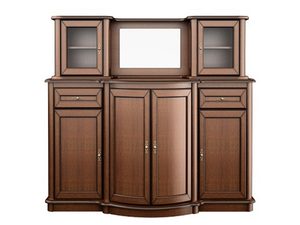 Miniaturka 1 - Klasyczna witryna z przeszklonymi drzwiami, rzeźbionymi detalami i dekoracyjnymi uchwytami do salonu