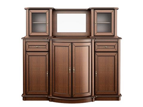 Klasyczna witryna z przeszklonymi drzwiami, rzeźbionymi detalami i dekoracyjnymi uchwytami do salonu