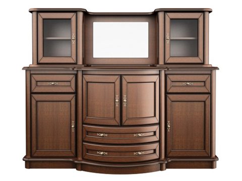 Drewniana witryna z przeszklonymi drzwiami, rzeźbionymi detalami i klasycznym wykończeniem do eleganckiego wnętrza