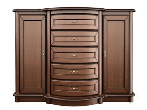 Miniaturka 1 - Klasyczna komoda z wieloma szufladami, rzeźbionymi detalami i dekoracyjnymi uchwytami do stylowego wnętrza