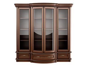 Miniaturka 5 - Klasyczna witryna z przeszklonymi drzwiami, rzeźbionymi detalami i dekoracyjnymi uchwytami do eleganckiego wnętrza