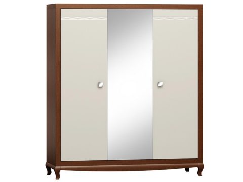 Szafa z drewnianymi frontami, dużym lustrem i rzeźbionymi detalami w stylu retro do stylowego wnętrza