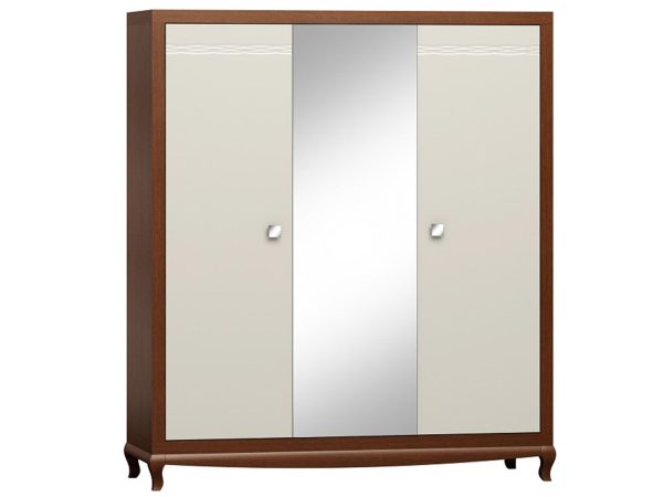 Szafa z drewnianymi frontami, dużym lustrem i rzeźbionymi detalami w stylu retro do stylowego wnętrza