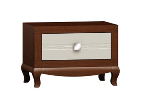 Drewniana szafka nocna z rzeźbionymi nogami i białym frontem w stylu retro do eleganckiego wnętrza