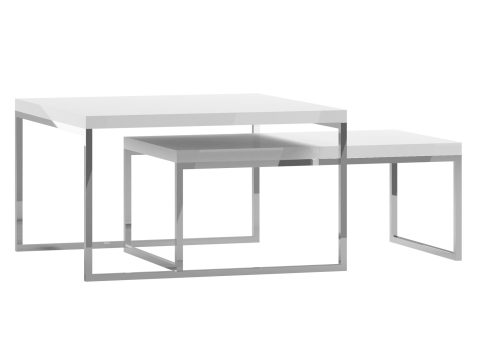 Minimalistyczne białe stoliki kawowe z metalową ramą
