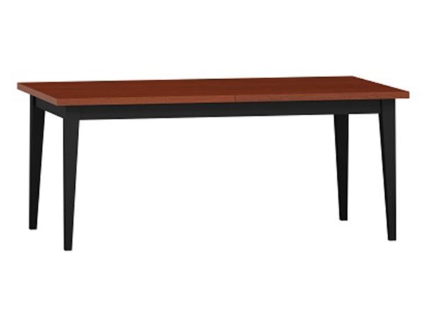 Nowoczesny stół z drewnianym blatem i czarnymi metalowymi nogami do stylowej jadalni