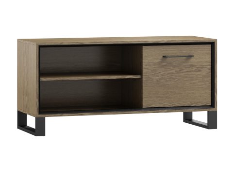 Niska szafka RTV z jasnego drewna, nowoczesny styl