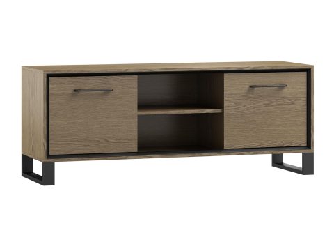 Szafka RTV z drewnianym korpusem i otwartymi półkami