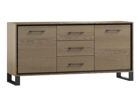 Komoda elegancka z trzema szufladami i dwoma szafkami z czarnymi metalowymi nóżkami