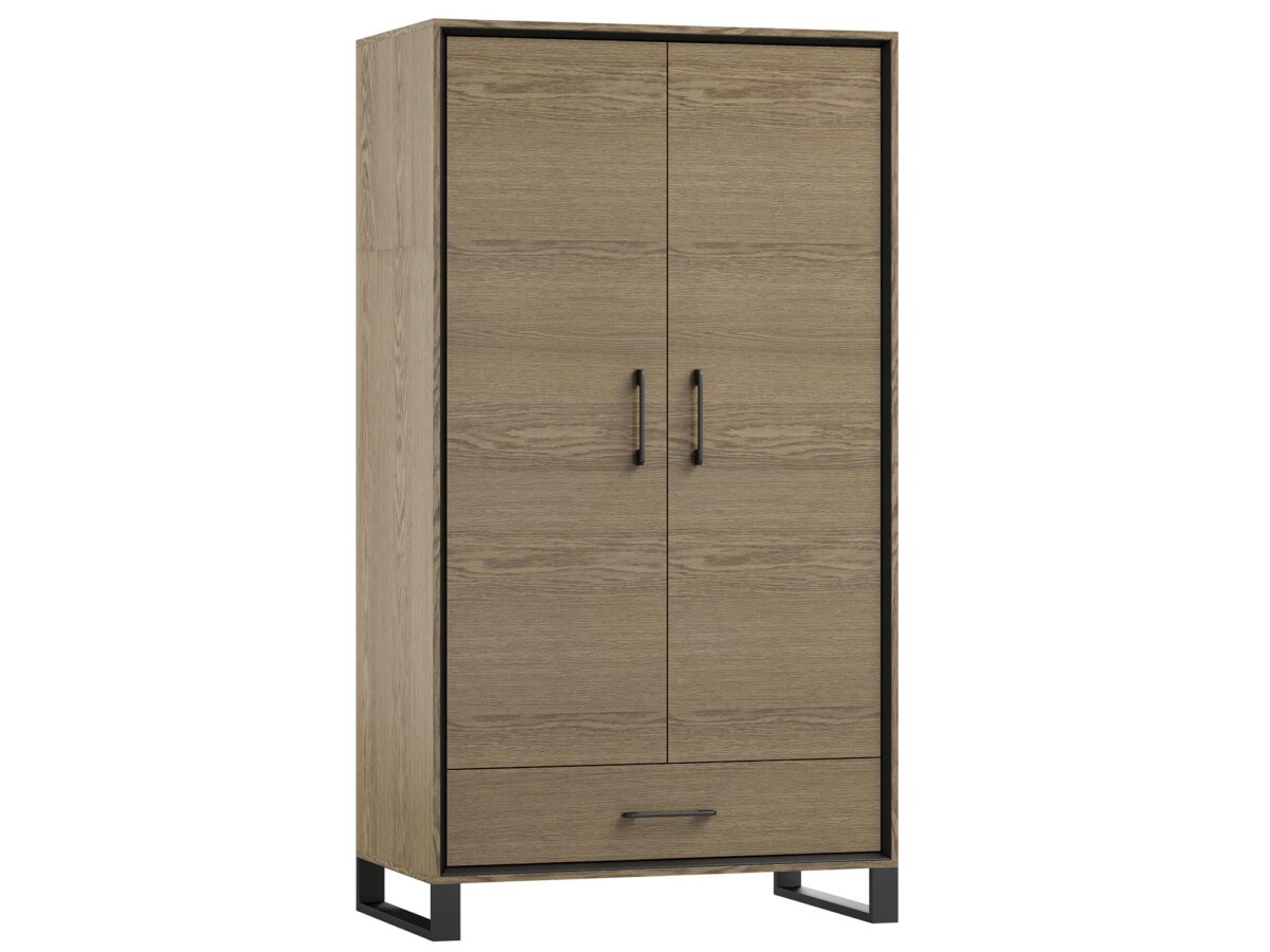 Wysoka, wąska szafa z drewnianym frontem, nowoczesny styl Wysoka, wąska szafa z drewnianym frontem, nowoczesny styl