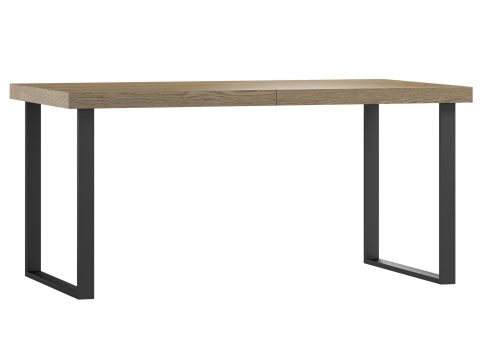 Stół rozsuwany z jasnego drewna i czarnymi metalowymi nogami