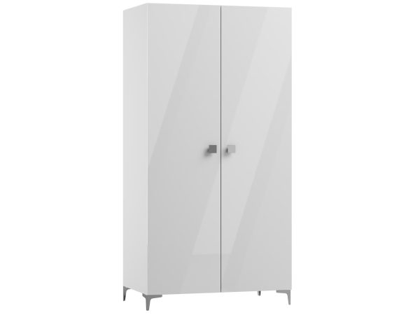 Biała szafa z połyskiem i uchwytami