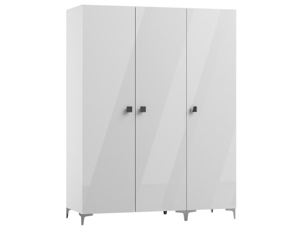 Biała szafa z wysokim połyskiem ,frontami, styl nowoczesny, minimalistyczny design