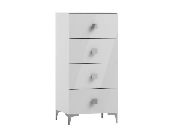 Biała komoda z szufladami, styl nowoczesny, minimalistyczny design