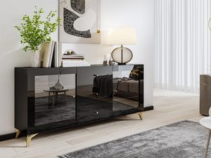 Miniaturka 3 - Nowoczesna czarna komoda RTV z drewnianym korpusem