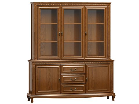 Klasyczna witryna z przeszklonymi drzwiami, drewnianymi frontami i rzeźbionymi nogami do eleganckiego salonu