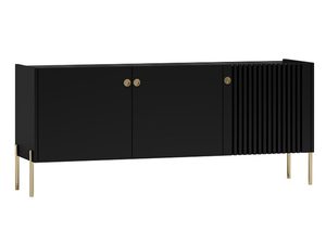 Miniaturka 1 - Czarna szafka RTV z ryflowanymi frontami i dębowymi akcentami, styl nowoczesny