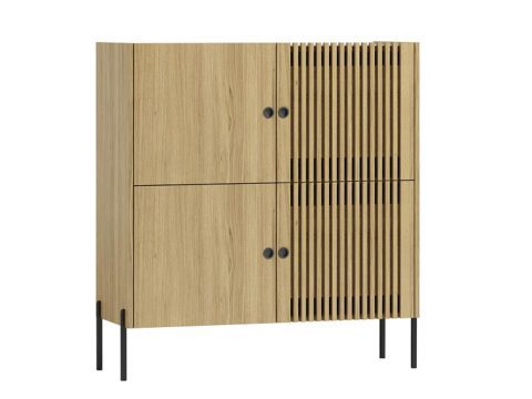 Komoda z ryflowanymi frontami, dąb litego drewna, metalowe nogi, styl nowoczesny