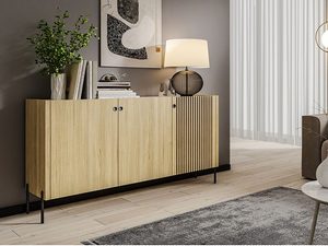 Miniaturka 2 - Komoda z ryflowanymi frontami, dąb litego drewna, metalowe nogi, styl nowoczesny