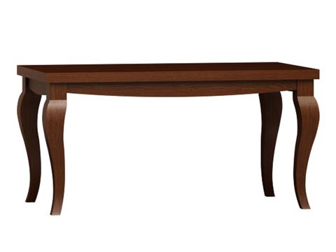 Klasyczny stół z rzeźbionymi nogami i ciemnym drewnianym blatem w stylu retro