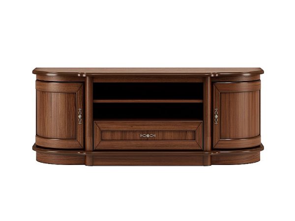 Drewniana szafka RTV z przeszklonymi frontami, styl klasyczny, ciemne drewno
