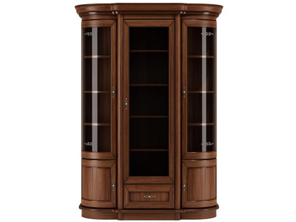 Drewniana witryna z przeszklonymi drzwiami, styl klasyczny, ciemne drewno