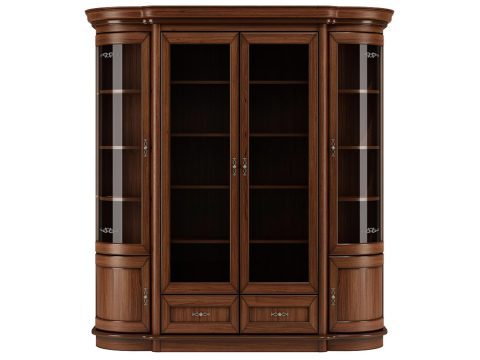 Drewniana witryna z przeszklonymi drzwiami, styl klasyczny, ciemne drewno