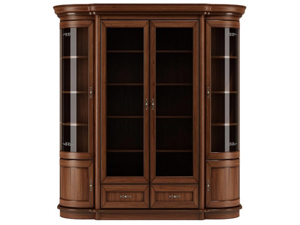 Drewniana witryna z przeszklonymi drzwiami, styl klasyczny, ciemne drewno