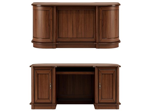 Drewniane ciemne biurko z szafkami do biura