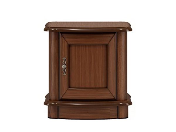 Drewniana szafka nocna z frezowanymi frontami, styl klasyczny, ciemne drewno