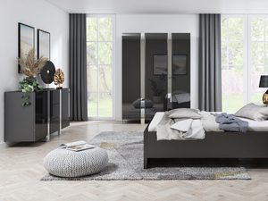 Miniaturka 1 - Nowoczesna sypialnia z grafitowymi meblami, prostymi liniami i metalowymi akcentami do stylowego wnętrza