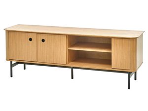 Miniaturka 1 - Drewniana szafka RTV z półkami i szafkami, styl nowoczesny, dąb litego drewna