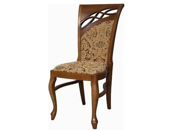 Drewniane krzesło z rzeźbionymi nogami i tapicerowanym siedziskiem w stylu klasycznym do eleganckiego wnętrza