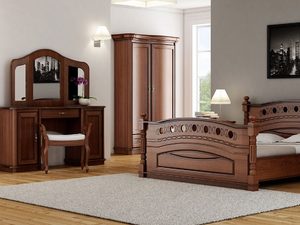 Miniaturka 1 - Klasyczna toaletka z lustrem, drewnianą ramą i rzeźbionymi detalami do eleganckiej sypialni