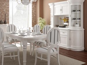 Miniaturka 2 - Biały stół jadalniany drewniany z krzesłami w salonie