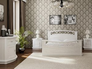 Miniaturka 4 - Białe łóżko z rzeźbionym zagłówkiem, styl klasyczny, romantyczna sypialnia