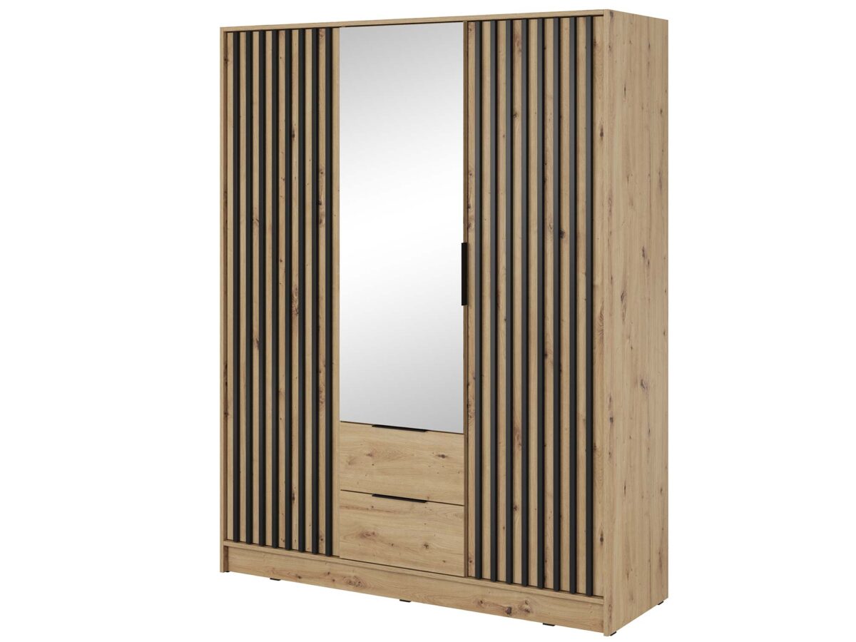 Elegancka Szafa DELY 3D 150 cm z Lustrem- Czarne Uchwyty