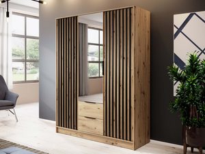 Miniaturka 3 - Nowoczesna szafa z drewnianymi frontami i lustrzanymi drzwiami