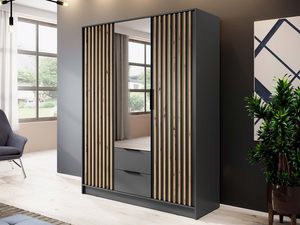 Miniaturka 6 - Przestronna szafa z lustrzanymi drzwiami i drewnianymi panelami