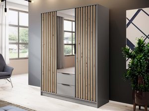 Miniaturka 10 - Szafa z drewnianymi panelami i lustrzanymi drzwiami, styl loftowy