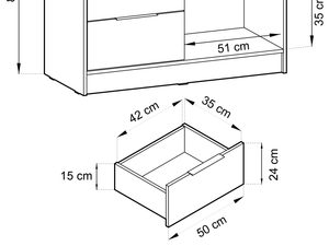 Miniaturka 10 - Rysunek techniczny komody z szufladami i otwartymi półkami z wymiarami