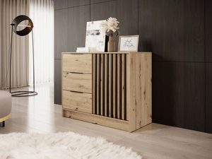 Miniaturka 2 - Nowoczesna komoda z drewnianymi panelami i szufladami, styl industrialny