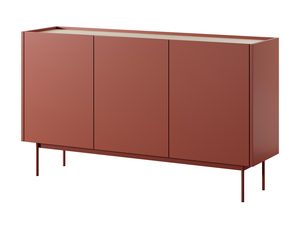 Miniaturka 2 - Czerwona komoda z trzema drzwiami i metalowymi nogami, nowoczesny design