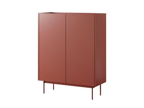 Czerwona komoda z metalowymi nogami