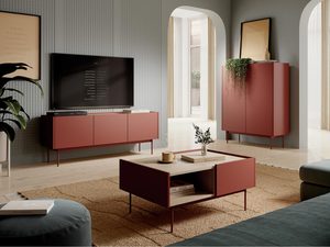 Miniaturka 5 - Aranżacja salonu z czerwonymi meblami i minimalistycznym wystrojem